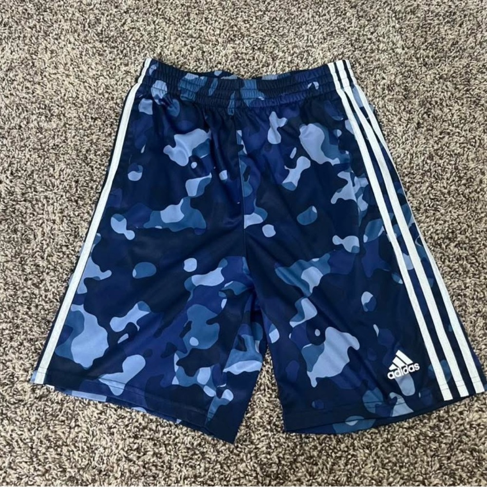 Adidas Navy Camo Shorts with White Stripes
